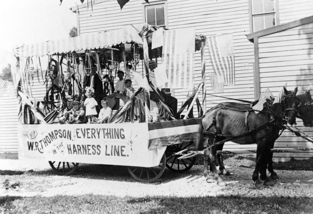 William Rust Thompson family's 1919 parade float for their family harness shop at 111 Main Street, Front Royal.